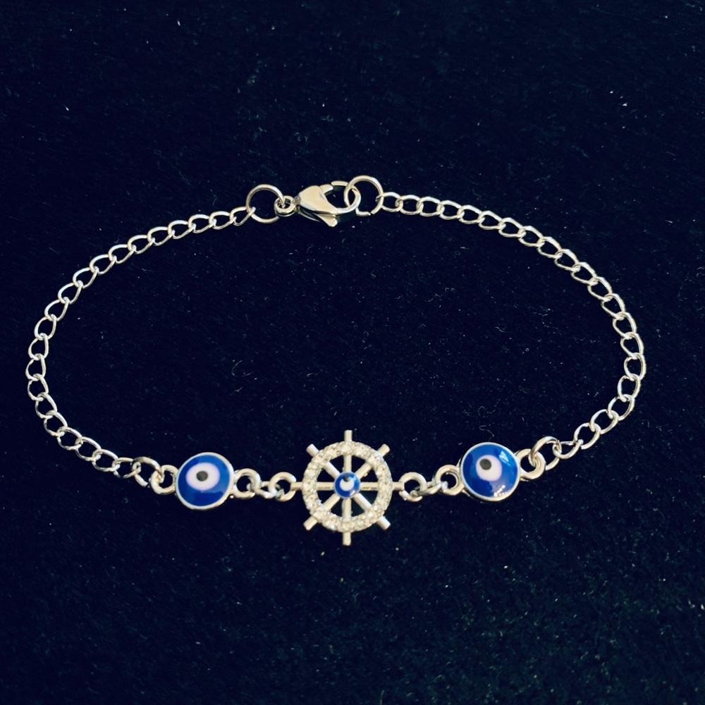 Rhinestone Nautical Ship’s Wheel w/Evil Eye bracelet or anklet